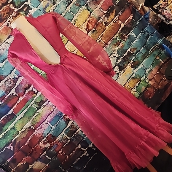 🔥Vintage Prom Dress Sheer Ruffle Sleeves AS IS - Picture 3 of 15